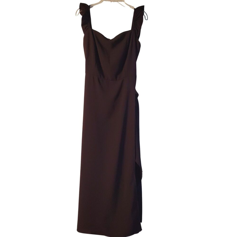 Black Ruffle Flutter Sleeve Back Cutout Tie Wrap Maxi Dress Size M